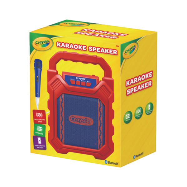 Bluetooth Crayola Karaoke speaker in yellow box